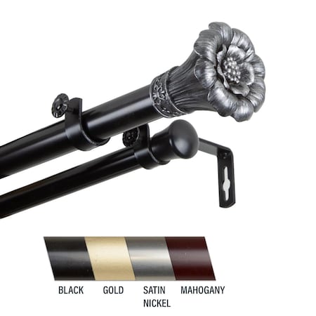 Central Design Central Design 100-02-282-D Flora 1 in. Double Curtain Rod; 28-48 in. - Black 100-02-282-D